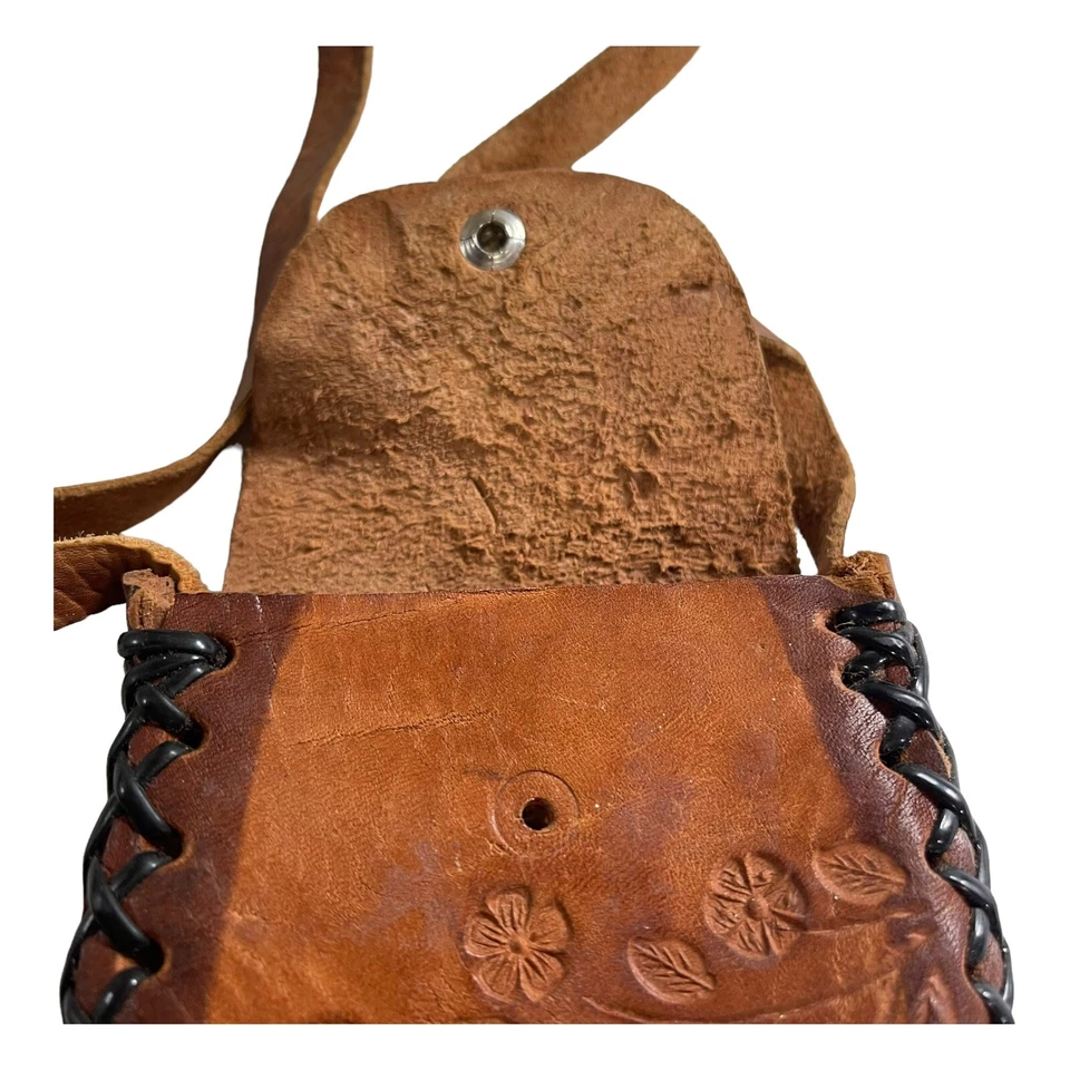 Bolso Monedero Vintage Floral Cuero Tooled Identificación 4" Miniatura Niñas VER Foto 2 de 4