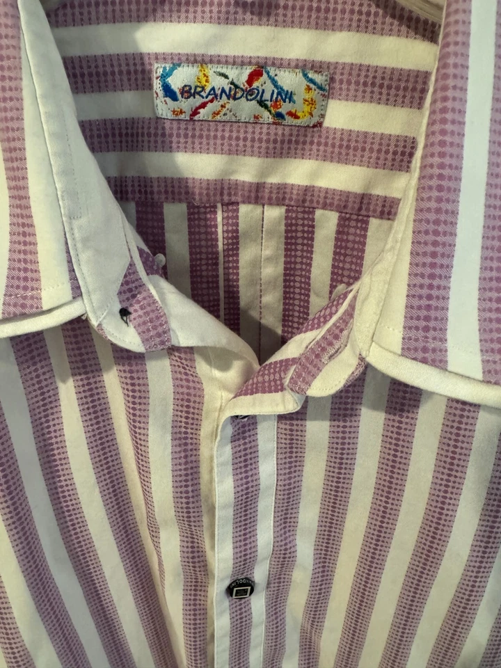 Brandolini Dress Shirt Men's XL Long Sleeve Accent Buttons Light Purple/White - Image 3 of 4