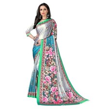 Women's Satin Crepe Floral Saree for Women with Unstitched Blouse Piece