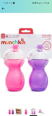Click Lock Bite Proof Sippy Cup, Pink/Purple, 9 Ounce, 2 Count