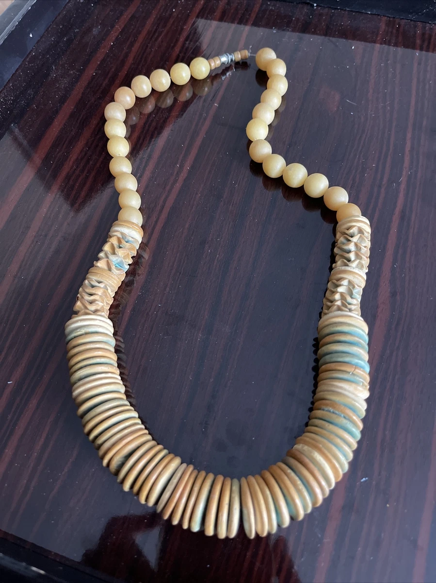 vintage butterscotch Bakelite bead necklace with colored wood discs
