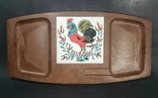 VTG Rooster Tile Cheese and Crackers Cutting Board Snack Rolling Tray 