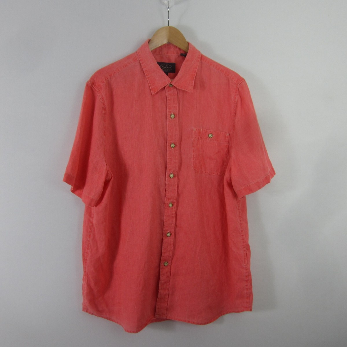 Nat Nast Mens Large Red Short Sleeve 100% Linen Button Shirt