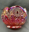VTG Bowl Dish Candle Holder Iridescent Red Amberina Indiana Glass Star Footed 7”