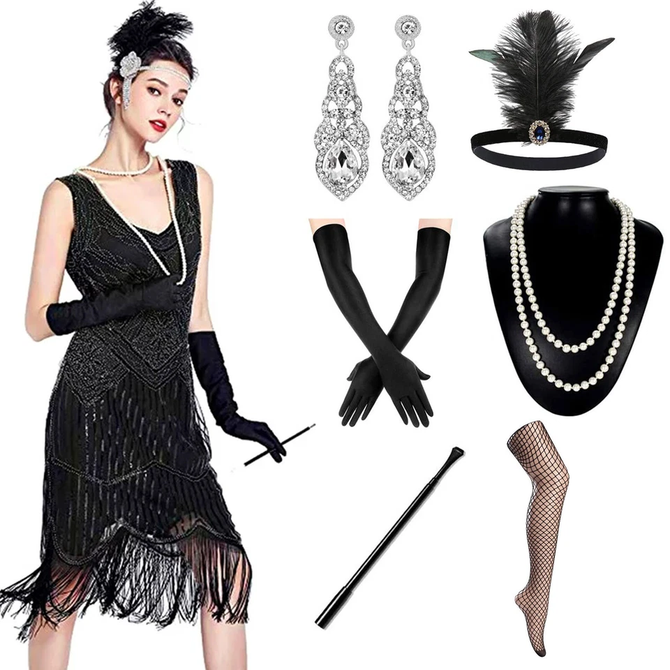 Women Men 1920s Gatsby Gangster Costume Accessories 20s Cosplay Set Prop Party - image 3 of 4