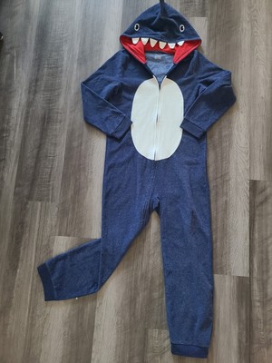 Carter's Blue Hooded Fleece Shark Pajamas,  Kids Size 10, Warm 