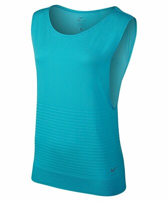 NIKE Women's Gama Gym Dri-Fit Knit Sleeveless Tee Shirt Top Aqua, Medium