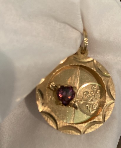 Dije colgante en capas de oro amarillo de 14K de colección años 50 I Love You corazón amatista 4,3 g - Imagen 2 de 15