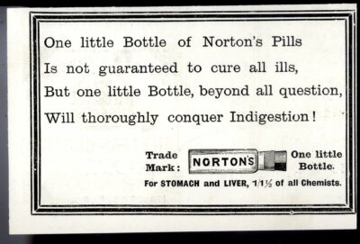 Norton's Pills Trademark One little Bottle Kleinstwerbung von 1894