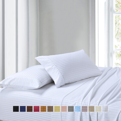 300 Thread Count Queen Attached Combed Cotton Striped Waterbed Sheet Set 