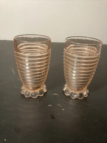 Set Of Two Vintage Anchor Hocking Ping Glasses/Tumblers Art deco 8 Oz