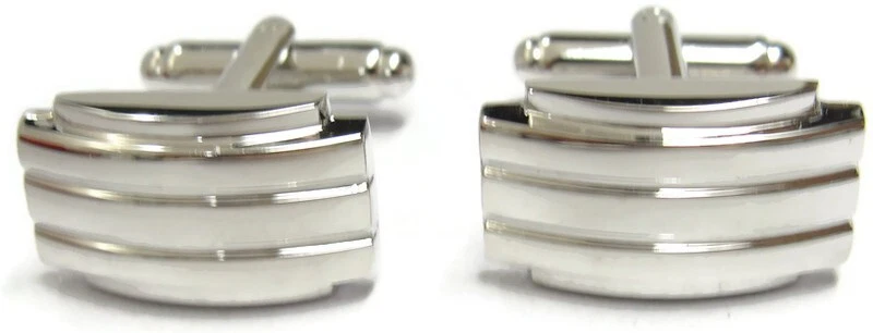 Geoffrey Beene Silver Tone Ribbed Polished Cufflinks IOB Pre-Owned - Image 2 of 4