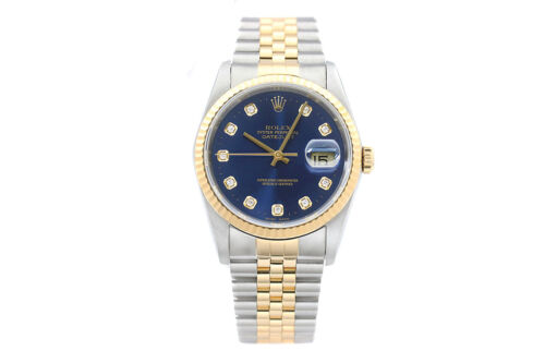 Rolex Herren Datejust 16233 18K Gelbgold & Stahl 2-Ton blau Diamant Zifferblatt Uhr - Bild 2 von 7