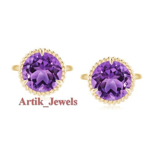 Boucles D'oreilles Puces Dolly-Bijoux En Améthyste Plaqué Or 18K - 14mm, Marquise