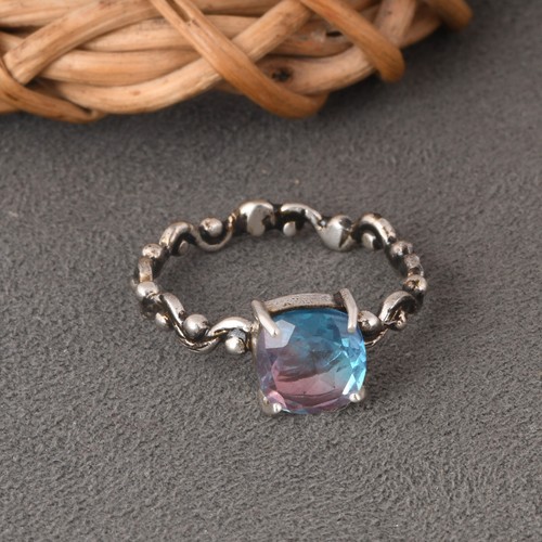 Alexandrite Wave Band Ring Engagement Sterling Silver Rings Gift For Her - Picture 3 of 4