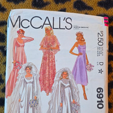Vintage McCall s 6910 Women s Bridal Bridesmaid Gown Dress Sewing Pattern