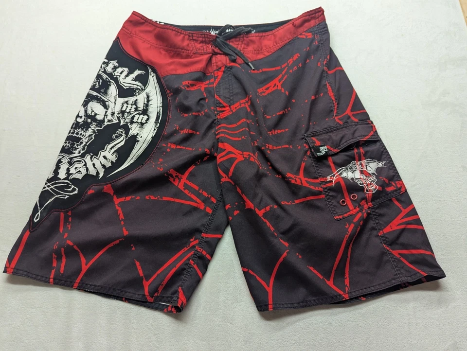Pantalones cortos de natación Mulisha de metal negros rojos con logotipo de calavera talla 36 Foto 2 de 4