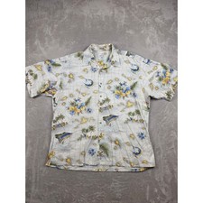 Vintage Pierre Cardin Button Up Shirt Mens XXL White Hawaiian Marlin Tropical