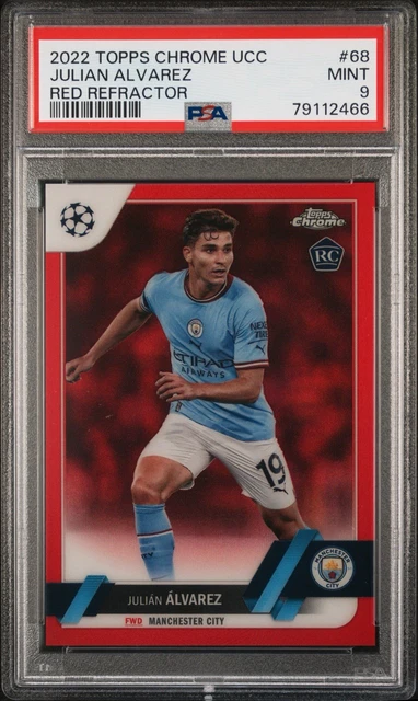 2022-23 Topps Chrome UCC 68 Julian Alvarez Red Refractor 3/5 PSA 9 MINT