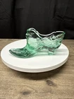 Vintage Fenton Sea Mist Green Cabbage Head Rose Glass Slipper Shoe