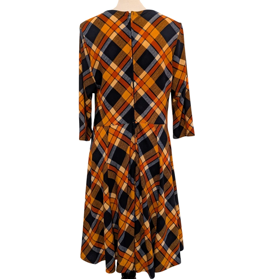 Уникальный винтажный женский размер 1 X / 16 Stephanie оранжевый синий клетку Skater Расклешенный платье - Изображение 3 из 4