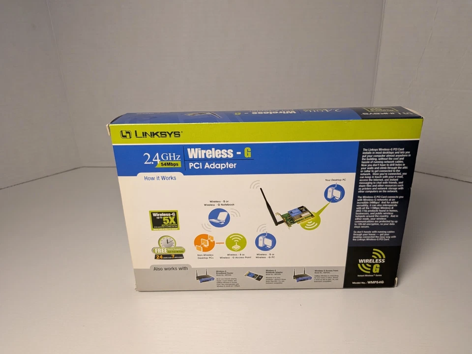 OPEN BOX Vintage Linksys 2.4Ghz Wifi PCI Adapter 54mbps MODEL WMP54G - Image 2 of 4