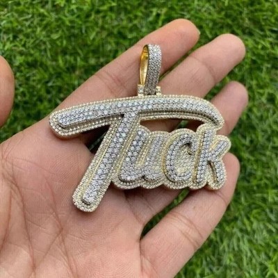3 kt Rundschliff Moissanit Herren individueller beliebiger Name Anhänger 14 K Gelbgold vergoldet