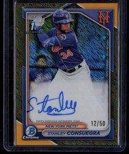 STANLEY CONSUEGRA 2024 BOWMAN CHROME PROSPECT GOLD SHIMMER AUTO REFRACTOR RC