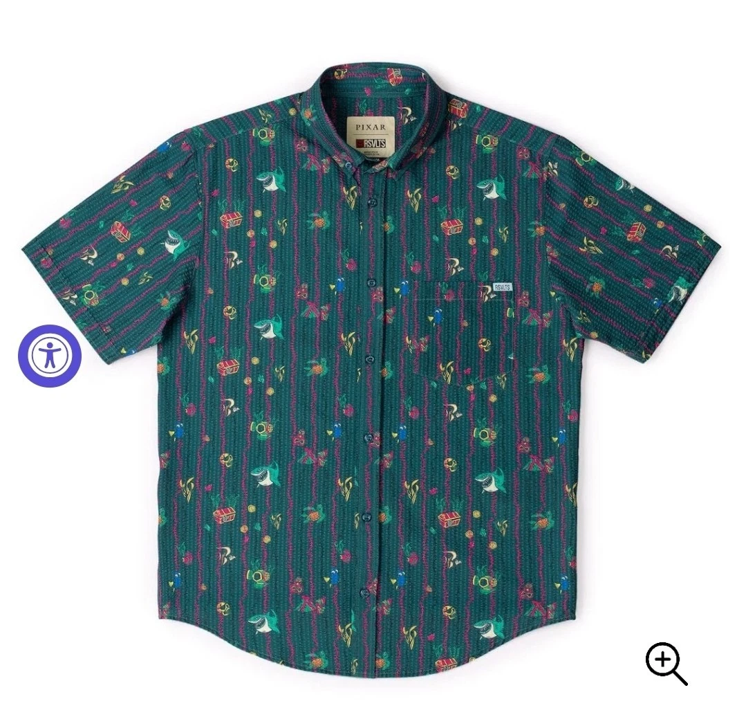 RSVLTS Disney Pixar Finding Nemo Shark Bait Buds Shirt SZ 2XL Stretch Seersucker