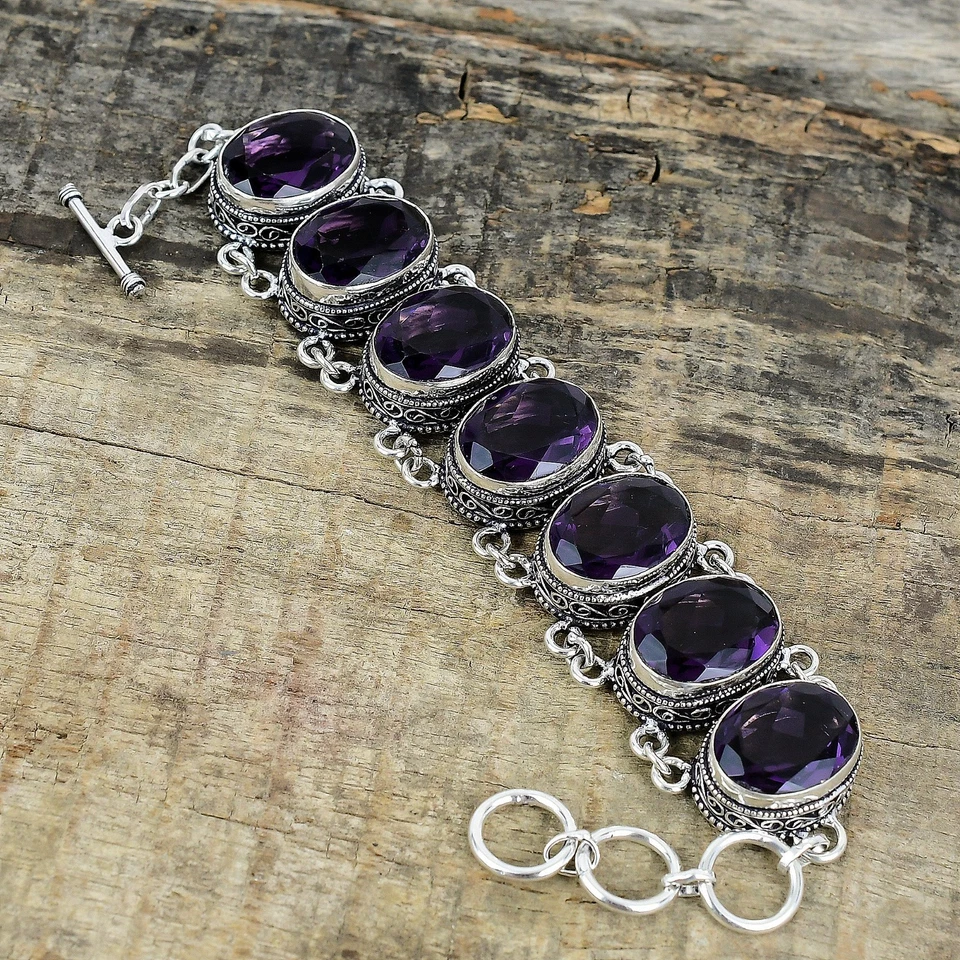 Set Regalo Unico In Amatista Gemma In Argento Sterling 925 Collana Bracciale - Immagine 3 di 4