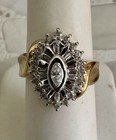 Gold Diamond Cluster Ring Marquise Halo Size 7.5 Vintage 4g, 10K — photo 1