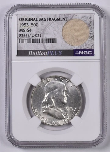 1953 Franklin Silver Half Dollar - NGC MS64 - Bullion Plus Bag Fragment 