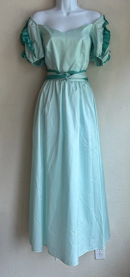 Maxi Vestido Formal Vintage Años 70 80 S Romántico Southern Belle Prairie Baile de graduación Tafetán Foto 4 de 4