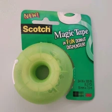 New Scotch 3M Magic Tape Fun Donut Dispenser Green On The Go 2010