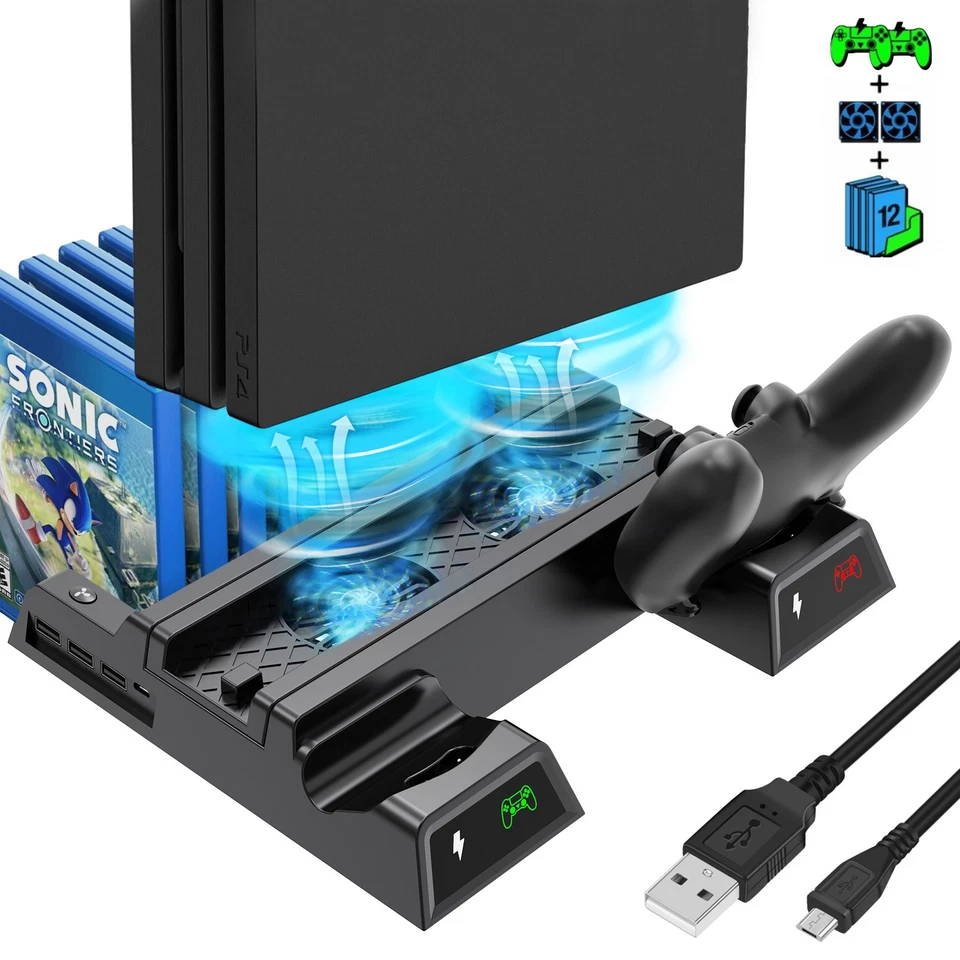 Controle PS4 carregador duplo estação suporte ventilador de refrigeração para PlayStation 4 Slim/Pro - Imagem 2 de 4
