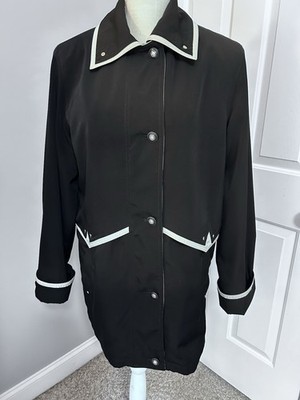 BRAETAN~MEDIUM~BLACK + CREAM ALL WEATHER BUTTON FRONT COAT JACKET W/POCKETS~M