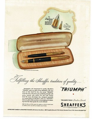 1946 Sheaffer's Triumph Fountain Pen Pencil Set Vintage Print Ad