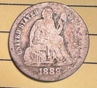 1888 Seated Liberty Dime 10¢ - AG - About Good; Free Delivery