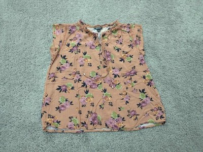 Buffalo Blouse Womens Small Orange Floral Tie Ruffled Sleeve Oversized Boho