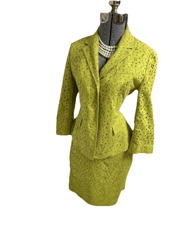 Terno saia Talbots tamanho pequeno 8P se encaixa como 6P conjunto de duas peças bolsos ilhós - Imagem 3 de 4