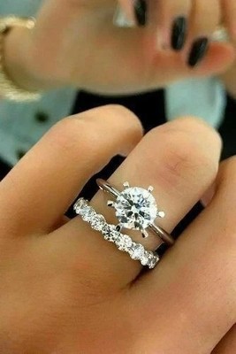 2 Ct Lab Created Moissanite Round Cut Bridal Band Ring 14K White Gold Plated Set