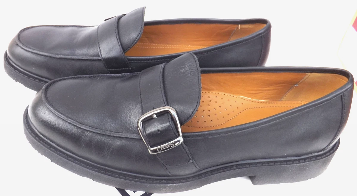 Mens Chaps Black Loafers Shoes Size 9.5 Adler Black Leather Lug Penny Loafers main image 4