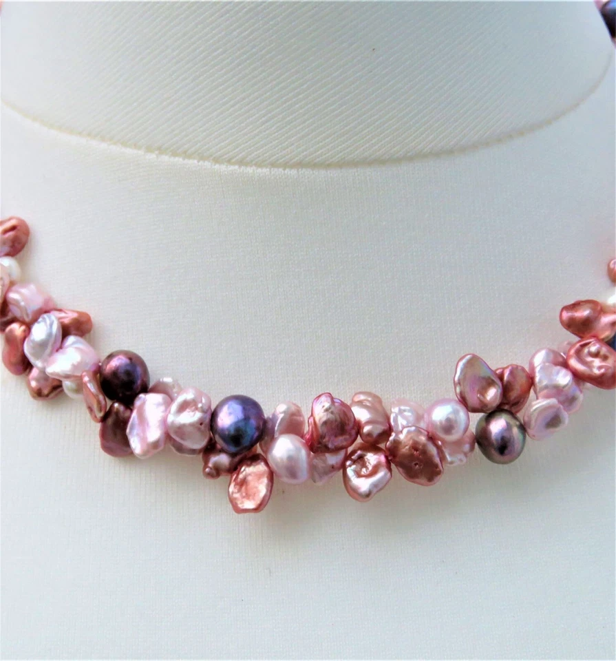 Perlen Kette Keshi Perlenkette Süßwasser Perlen Unikat Collier handmade 4996 - Bild 3 von 4