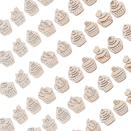 100x Ciondoli Cupcake Legno per Fai Da Te Gioielli Fare Artigianato Decorazione Progetto Arte - Foto 2 di 7