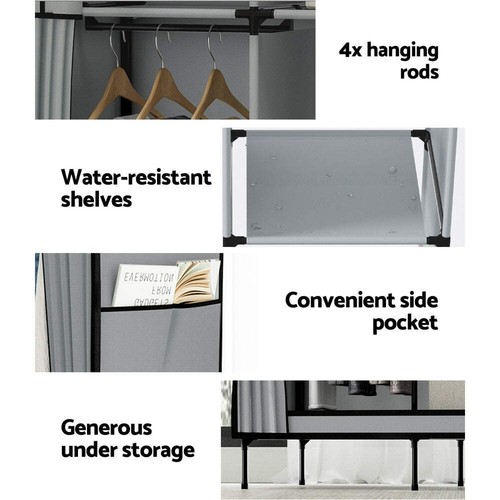 Artiss Large Portable Clothes Closet Wardrobe with Shelf Grey - Picture 7 of 8