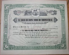 1906 Shipping Stock Certificate: Tabasco & Chiapas Trading & Transportation Co.