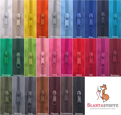 Reißverschluss endlos 5m, Spirale 5mm + 10 Schieber/Zipper 27 Farben, Meterware
