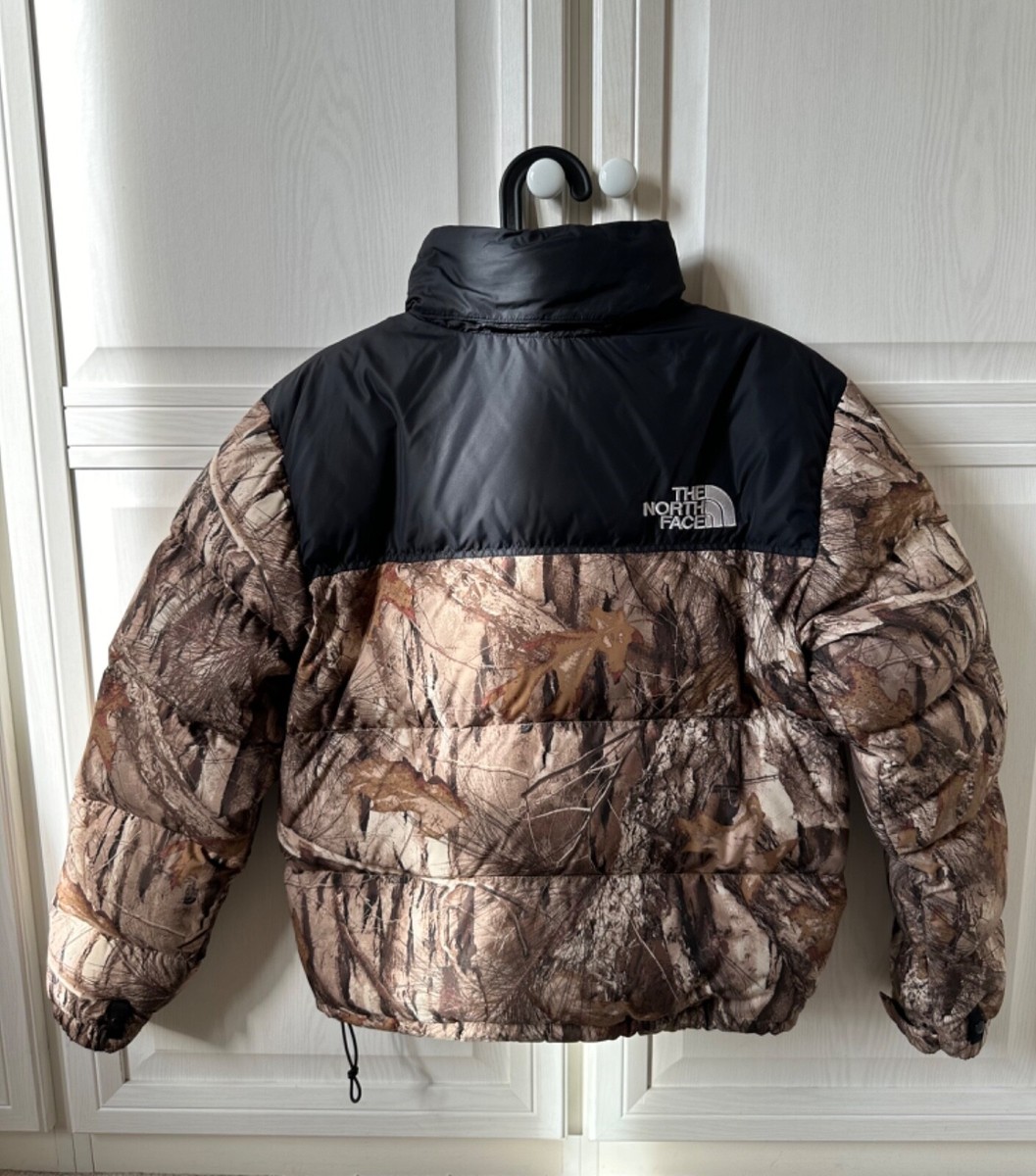 northface 1996 retro nuptse jacket kelp tan forest floor print
