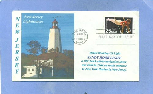 SANDY HOOK LIGHTHOUSE New Jersey Color Photo Lighthouse Cachet First Day PM