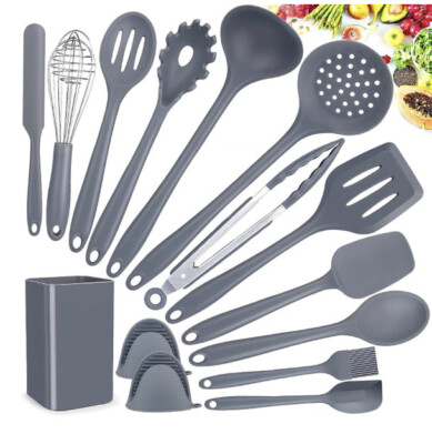NIB Silicone Cooking Utensil Set 15 pcs Dishwasher Safe BPA Free Heat Resistant
